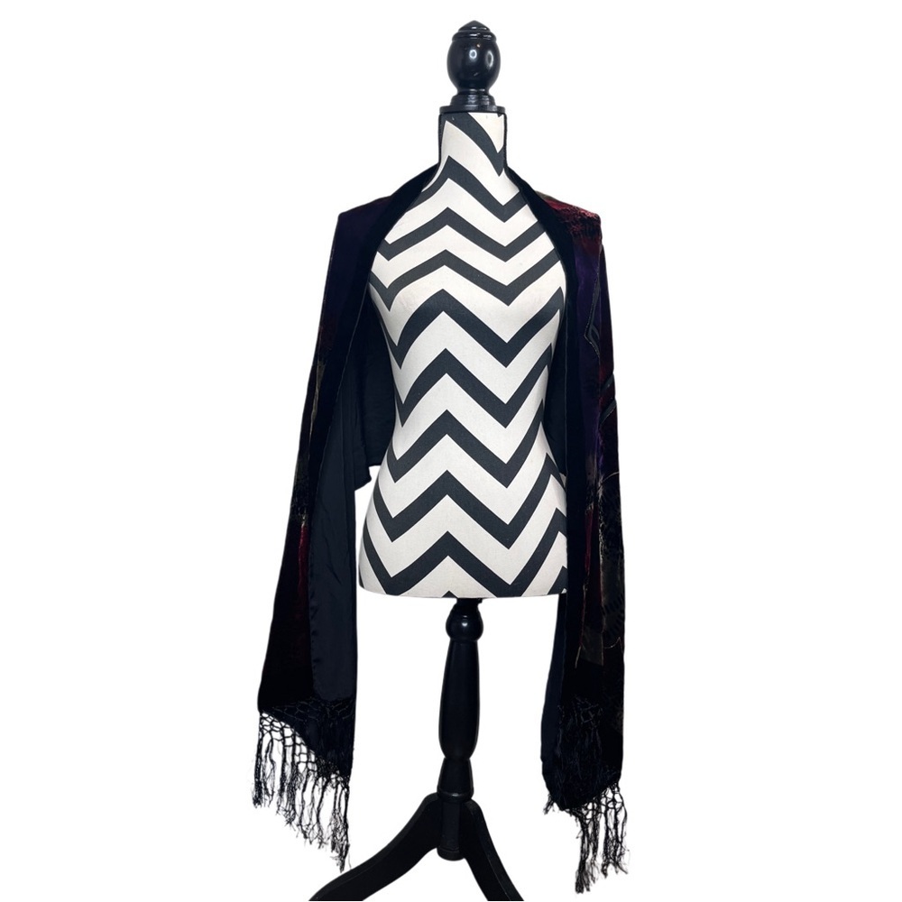 VTG Whimsigoth Burnout Velvet Elegant Fringe Scarf Wrap Shawl - Picture 7 of 12